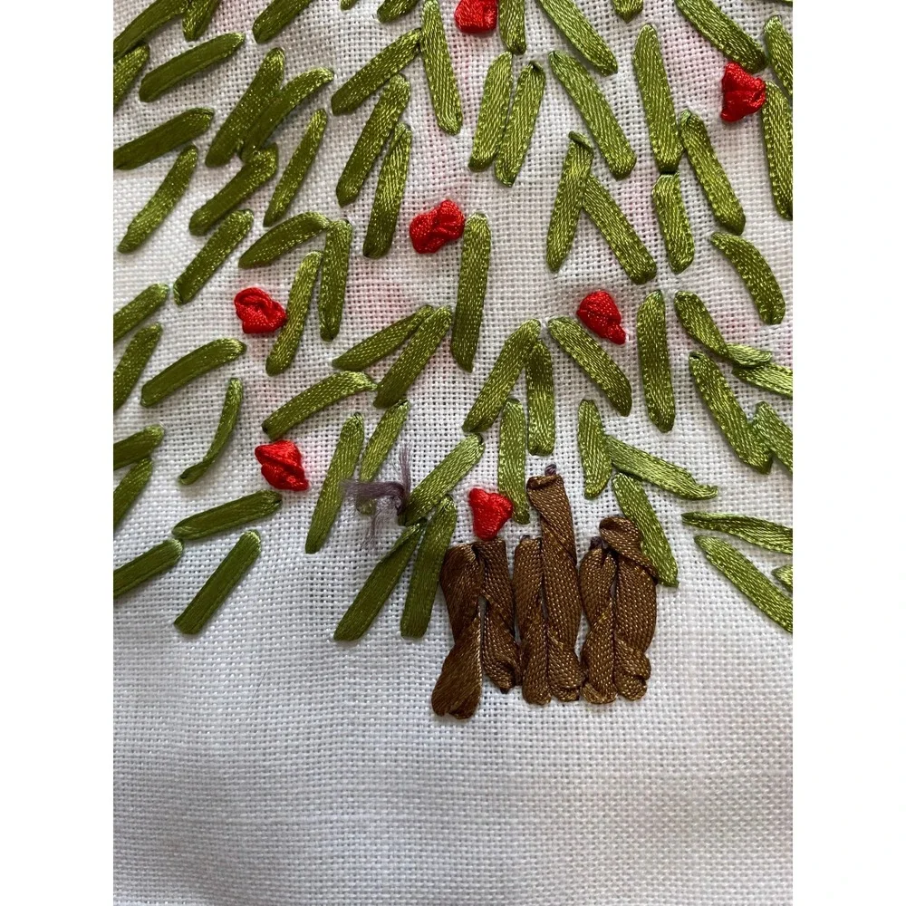 Holiday Tree‎ Sketch Table Runner 14x72 Embroidered Christmas Red Green White